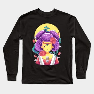 Japanese geisha with blooming rose Long Sleeve T-Shirt